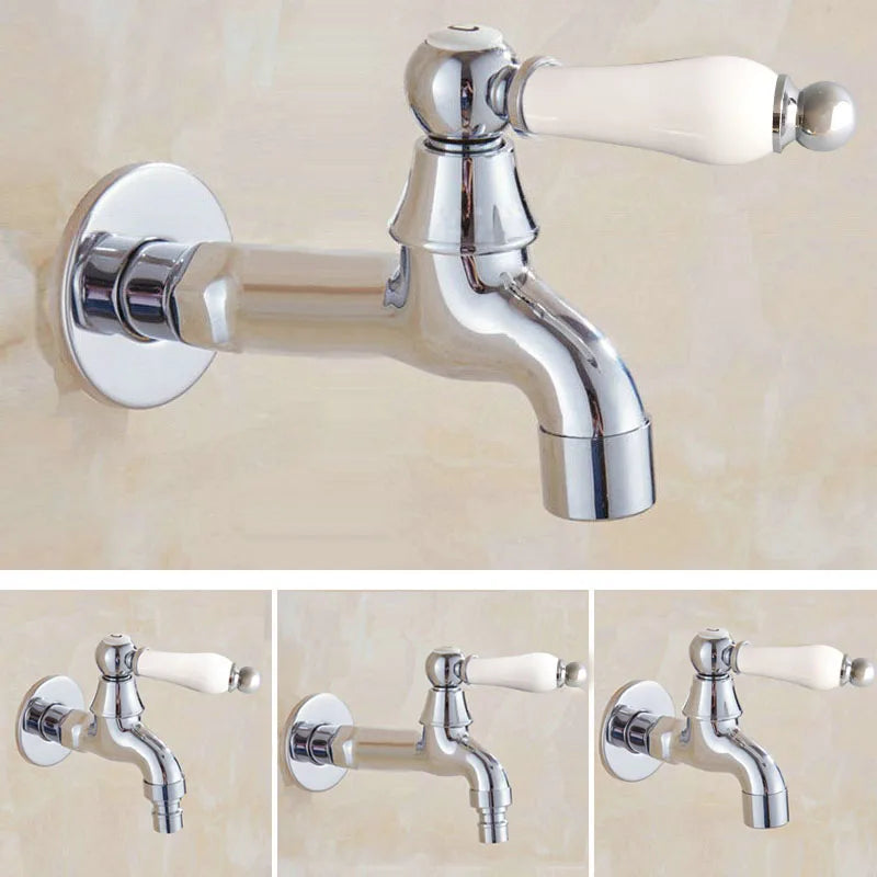 Chrome Ceramic handle Wall Mounted Garden Washing Machine Water Tap