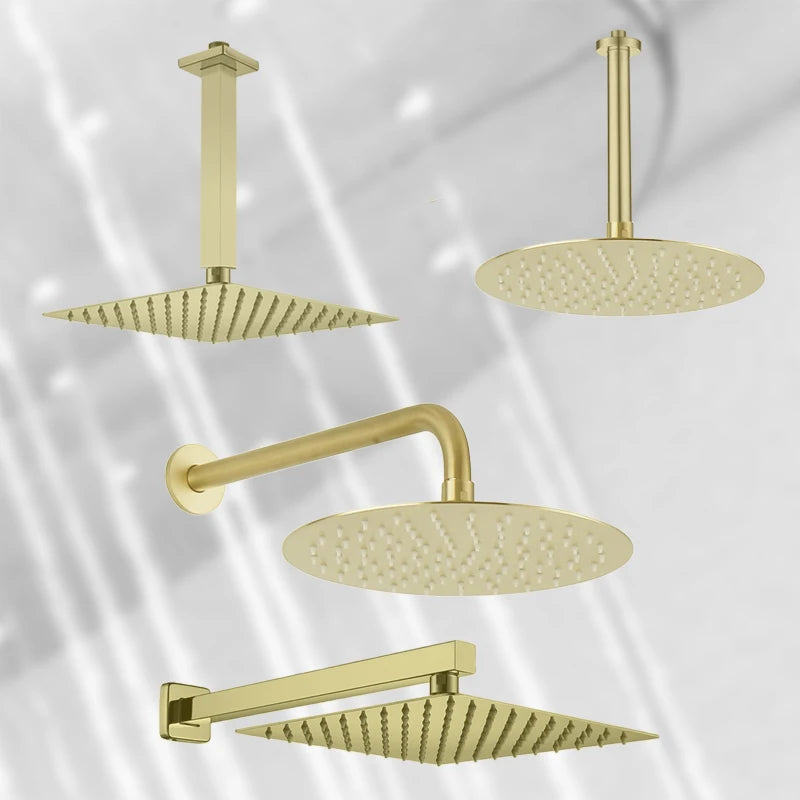 Gold Plated Rain Head - Wall Mounted or Ceiling Mounted Square or Round