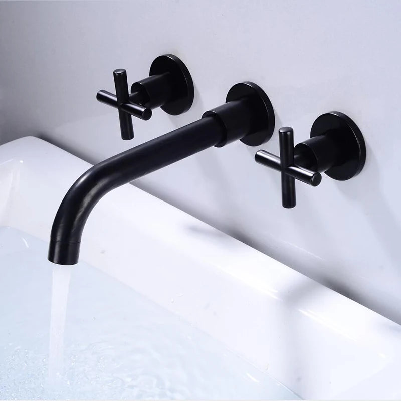 Wall Mount Double Handle Bathroom Sink (Valve Included)