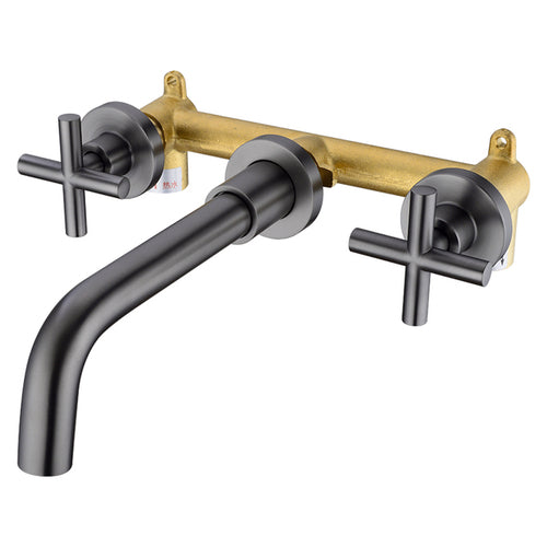 Wall Mounted Double Handle Bathroom Sink Faucet (Valve Included)