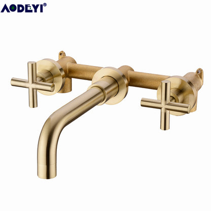 Wall Mounted Double Handle Bathroom Sink Faucet (Valve Included)