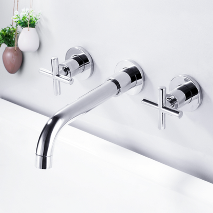 Wall Mounted Double Handle Bathroom Sink Faucet (Valve Included)