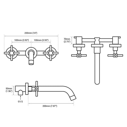 Wall Mounted Double Handle Bathroom Sink Faucet (Valve Included)