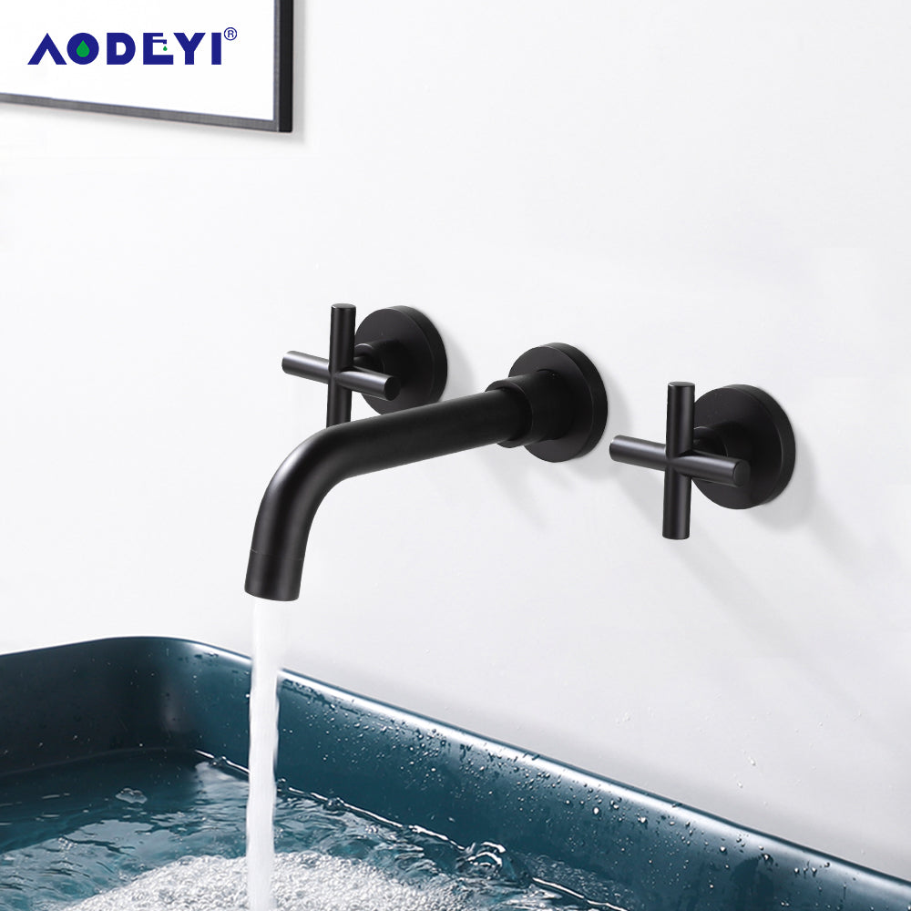 Wall Mounted Double Handle Bathroom Sink Faucet (Valve Included)