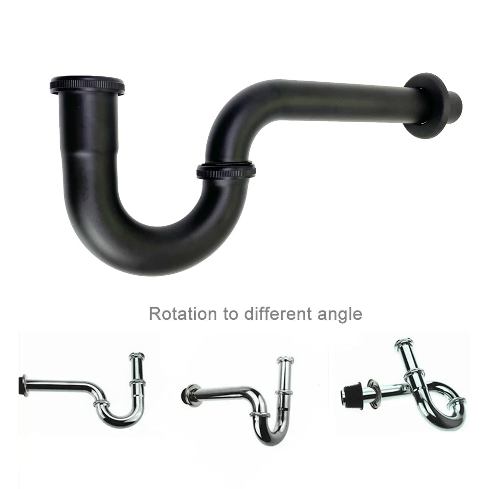 Black Bathroom P-Trap Set Sink Drain Pipe Fittings Deodorant Wash