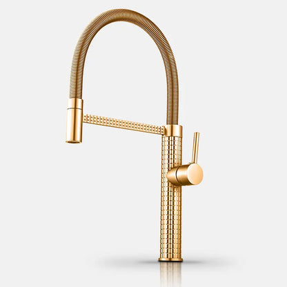 Luxury Kitchen Faucet | Gold Brass Faucet Featuring Swivel Rotation + Drop Down Hose