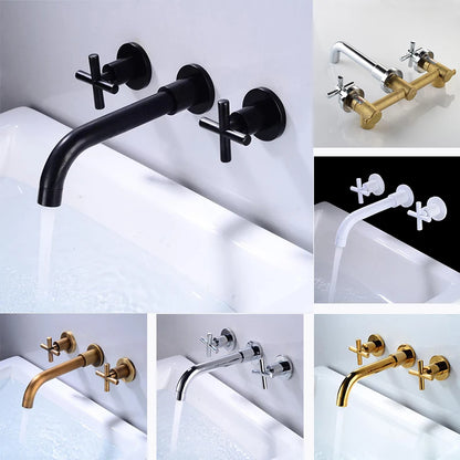 Wall Mount Double Handle Bathroom Sink (Valve Included)