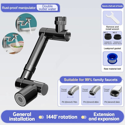 360° Articulating Metal Faucet Extender with Splash-Control Aerator