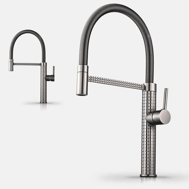 Luxury Kitchen Faucet | Gold Brass Faucet Featuring Swivel Rotation + Drop Down Hose