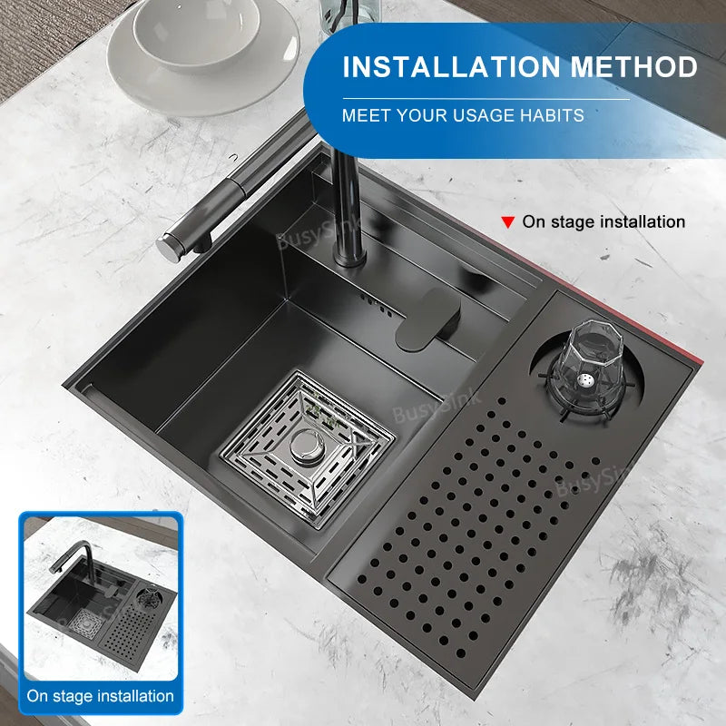 Hidden Cup Washer Bar Sink with Adjustable Faucet