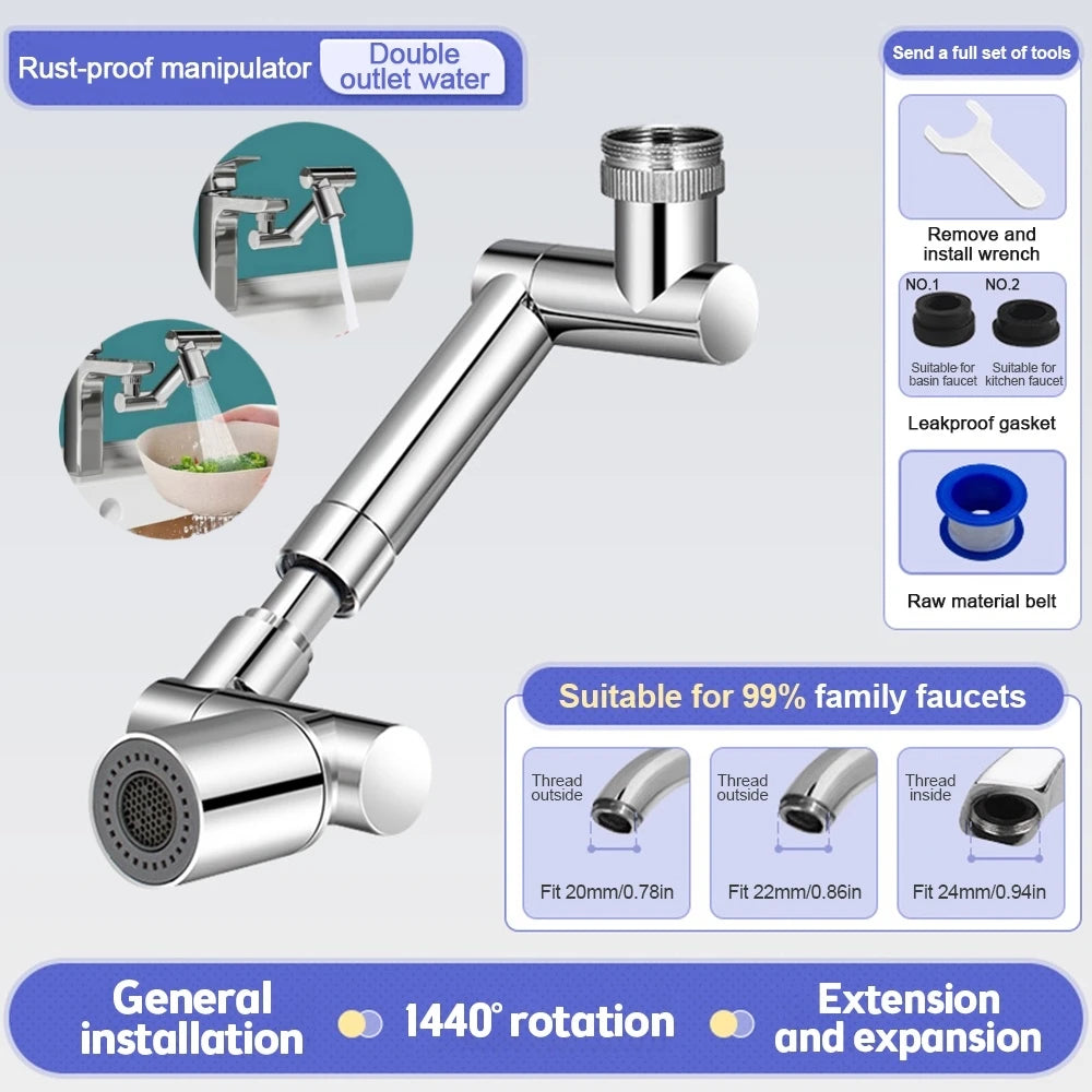360° Articulating Metal Faucet Extender with Splash-Control Aerator