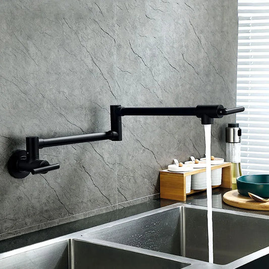 Wall Mounted Pot Filler Featuring Swivel + Folding Rotary Arm