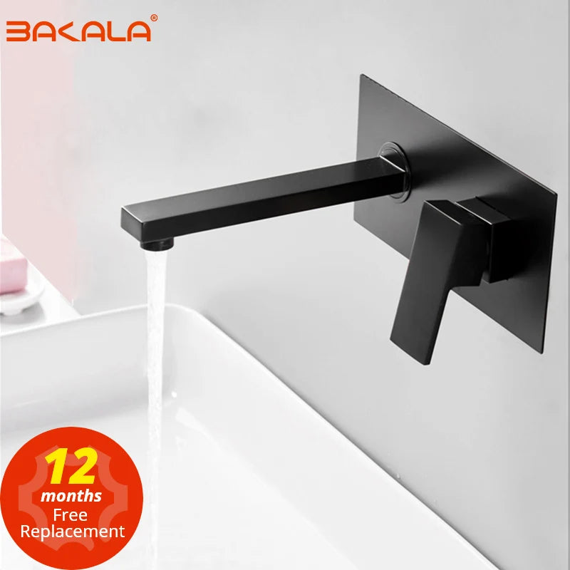 BAKALA | Wall Mounted Matte Black Sink Tap (Valve Included)